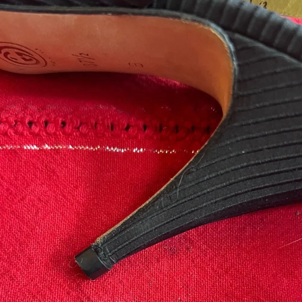 Gucci Black Fabric Covered Slingback Heels Bows On Back Shoes Sz US 6.5 EU 37.5 - Picture 9 of 10